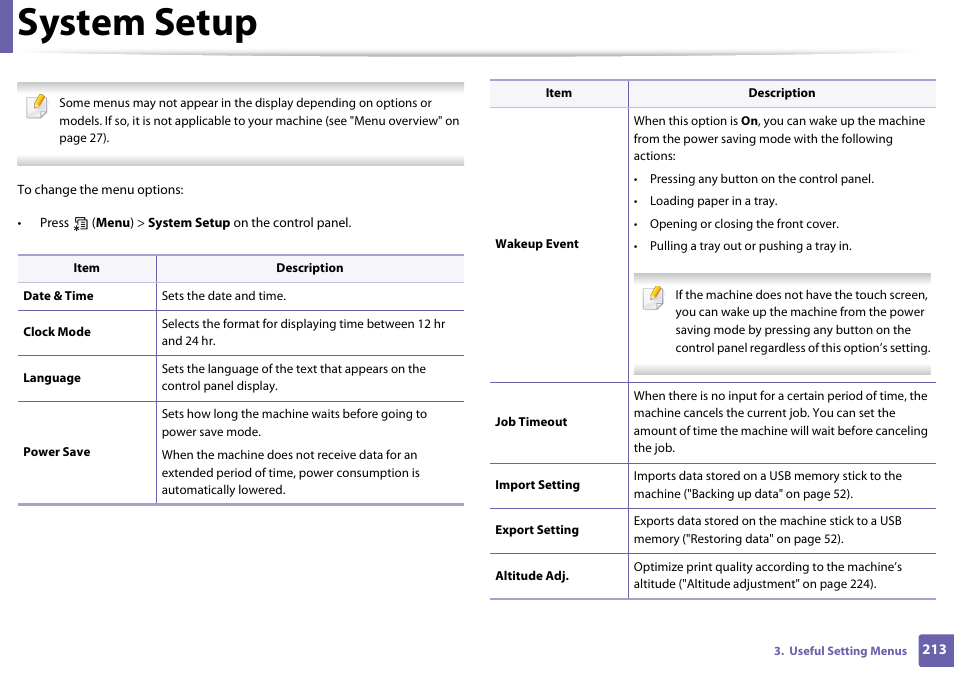 System setup | Samsung SL-C1810W-XAA User Manual | Page 213 / 308