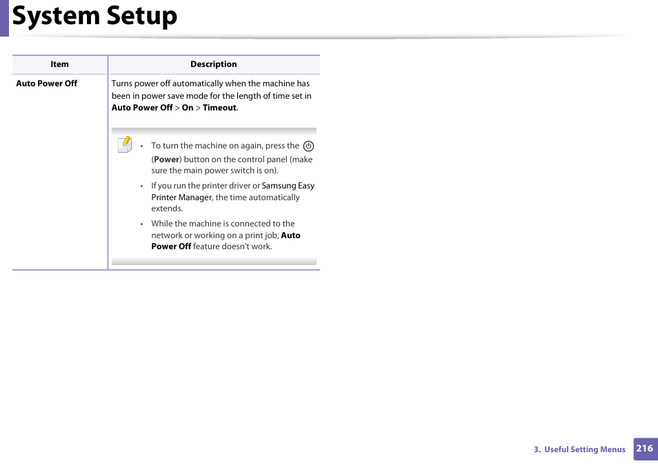 System setup | Samsung SL-C1810W-XAA User Manual | Page 216 / 308
