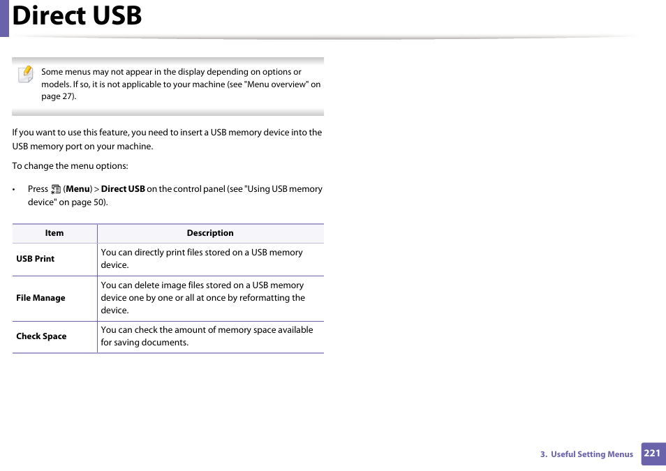 Direct usb, Direct usb" on | Samsung SL-C1810W-XAA User Manual | Page 221 / 308