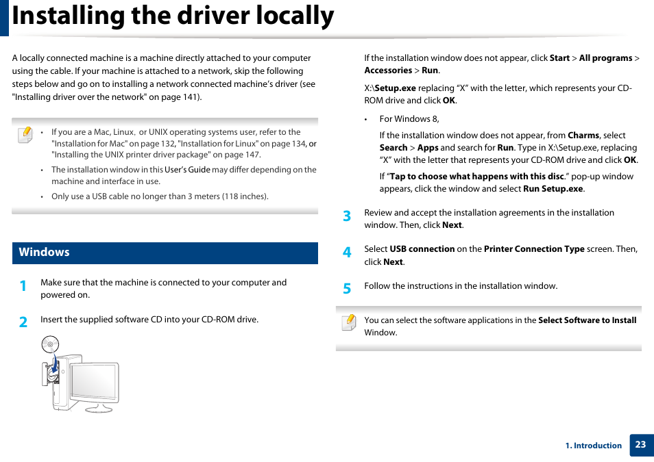 Installing the driver locally, Windows | Samsung SL-C1810W-XAA User Manual | Page 23 / 308