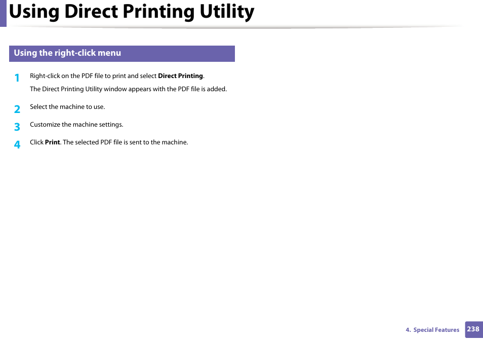 Using direct printing utility | Samsung SL-C1810W-XAA User Manual | Page 238 / 308