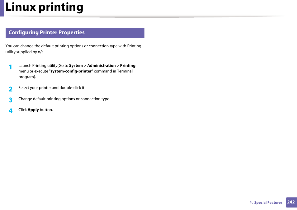 Linux printing | Samsung SL-C1810W-XAA User Manual | Page 242 / 308