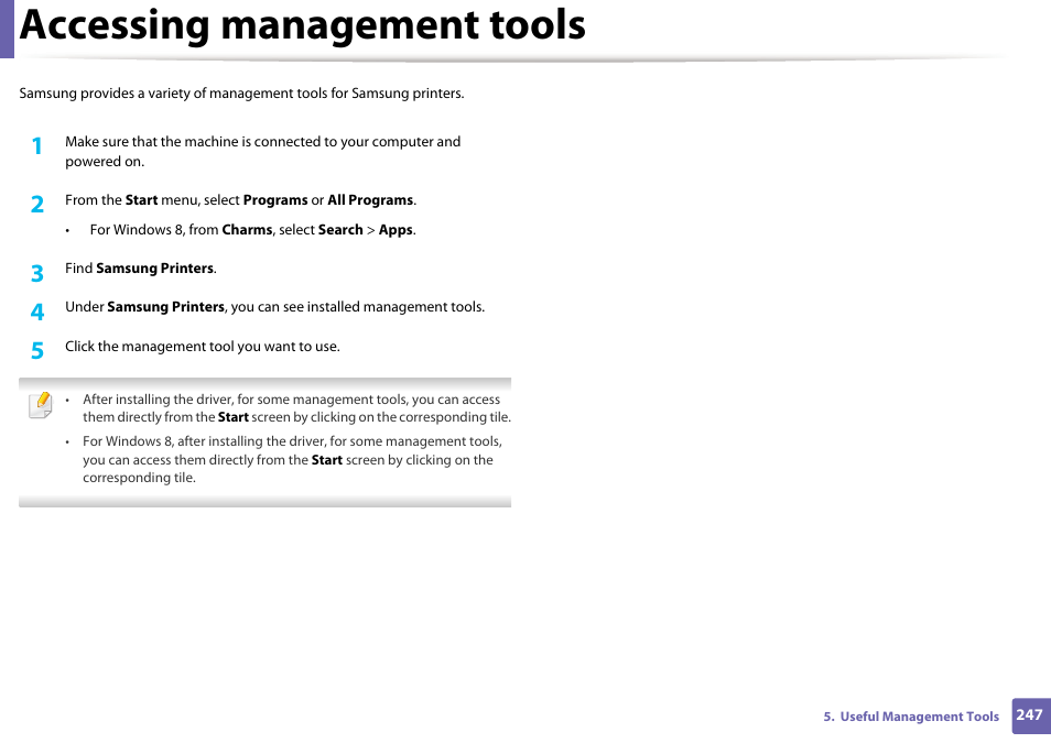 Accessing management tools | Samsung SL-C1810W-XAA User Manual | Page 247 / 308