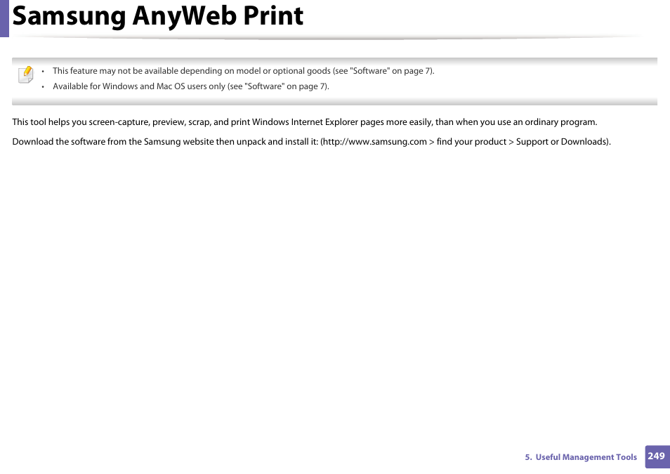 Samsung anyweb print | Samsung SL-C1810W-XAA User Manual | Page 249 / 308