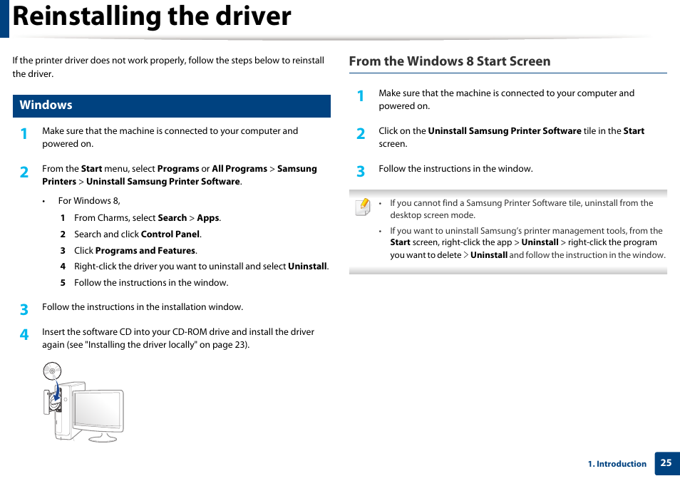 Reinstalling the driver | Samsung SL-C1810W-XAA User Manual | Page 25 / 308