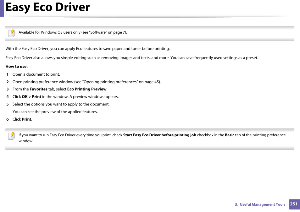 Easy eco driver | Samsung SL-C1810W-XAA User Manual | Page 251 / 308