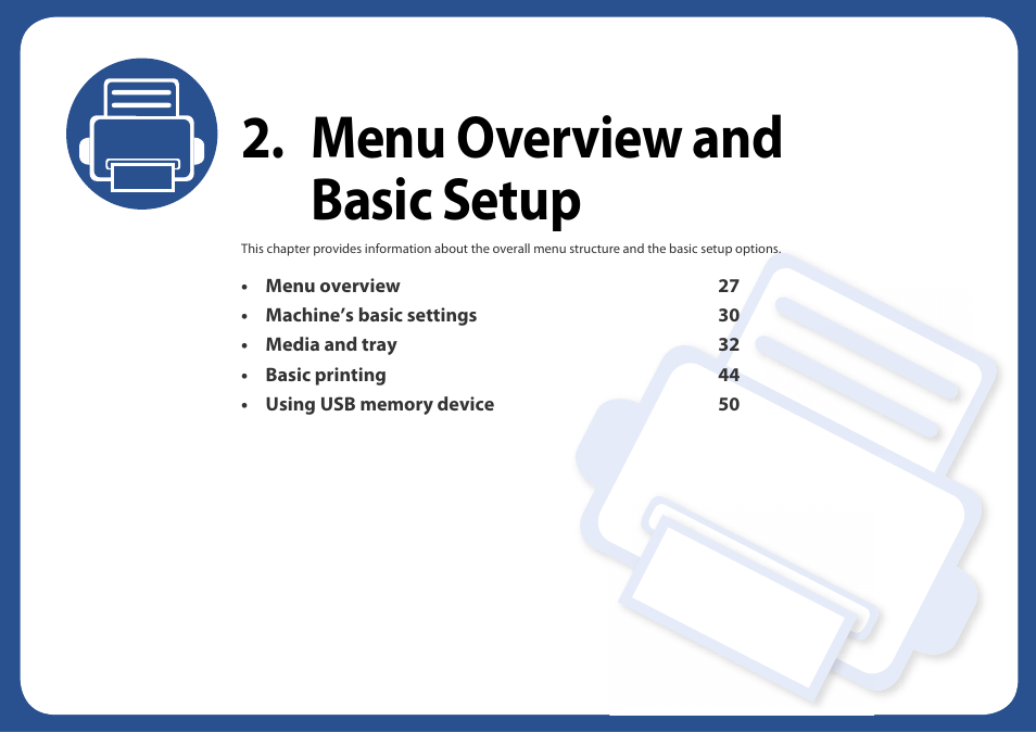 Menu overview and basic setup | Samsung SL-C1810W-XAA User Manual | Page 26 / 308