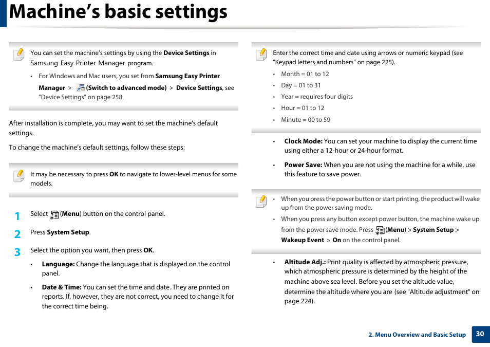 Machine’s basic settings | Samsung SL-C1810W-XAA User Manual | Page 30 / 308