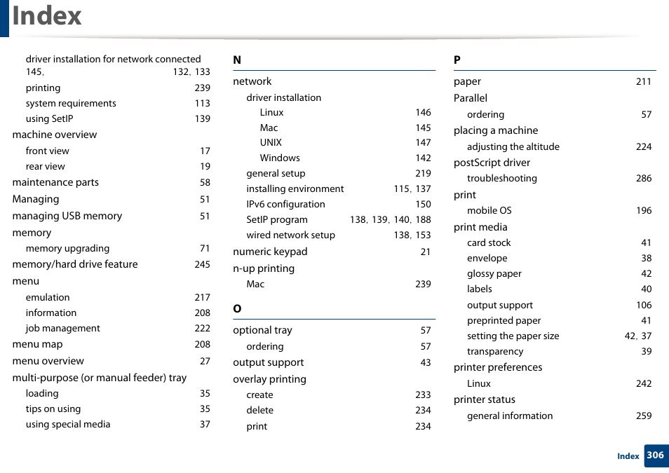 Index | Samsung SL-C1810W-XAA User Manual | Page 306 / 308