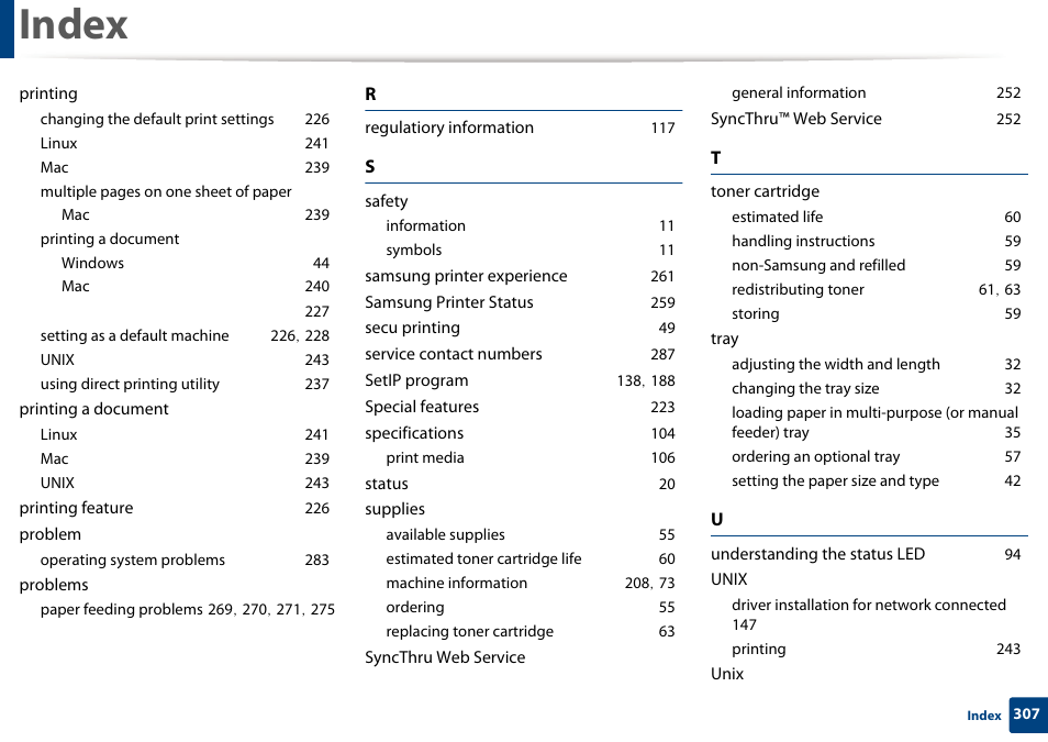 Index | Samsung SL-C1810W-XAA User Manual | Page 307 / 308