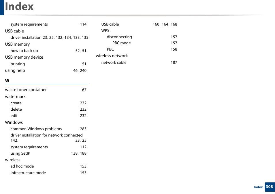 Index | Samsung SL-C1810W-XAA User Manual | Page 308 / 308