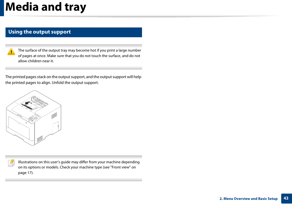 Media and tray, Using the output support | Samsung SL-C1810W-XAA User Manual | Page 43 / 308