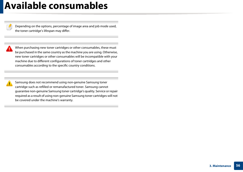 Available consumables | Samsung SL-C1810W-XAA User Manual | Page 56 / 308