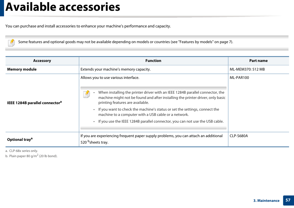 Available accessories | Samsung SL-C1810W-XAA User Manual | Page 57 / 308