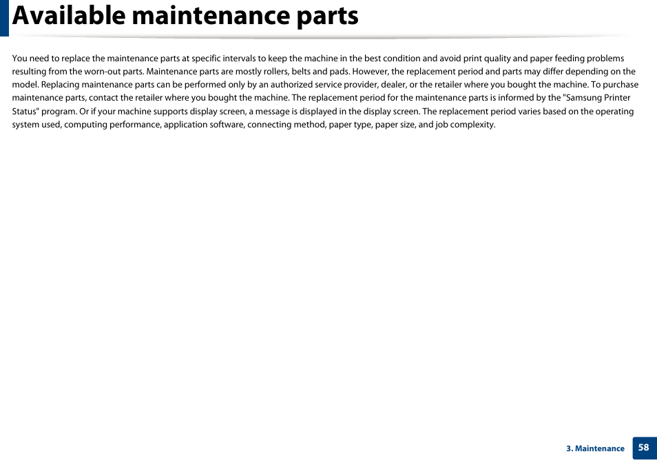 Available maintenance parts | Samsung SL-C1810W-XAA User Manual | Page 58 / 308