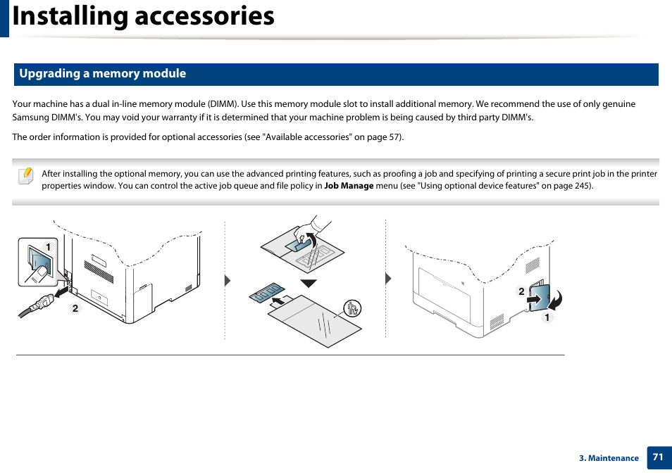 Installing accessories | Samsung SL-C1810W-XAA User Manual | Page 71 / 308