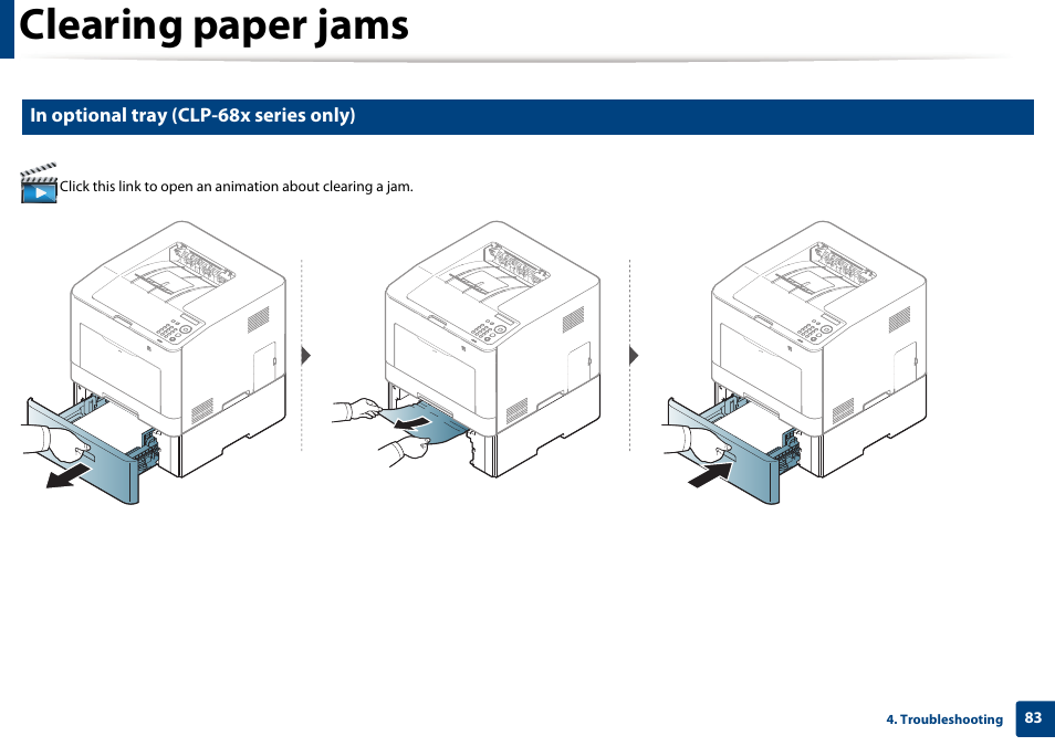 Clearing paper jams | Samsung SL-C1810W-XAA User Manual | Page 83 / 308