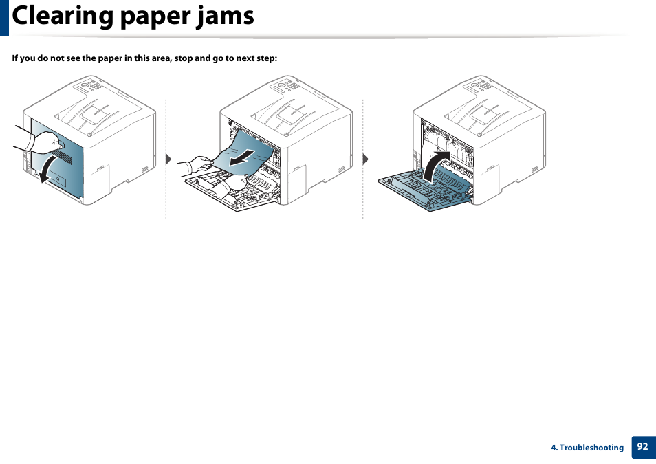 Clearing paper jams | Samsung SL-C1810W-XAA User Manual | Page 92 / 308