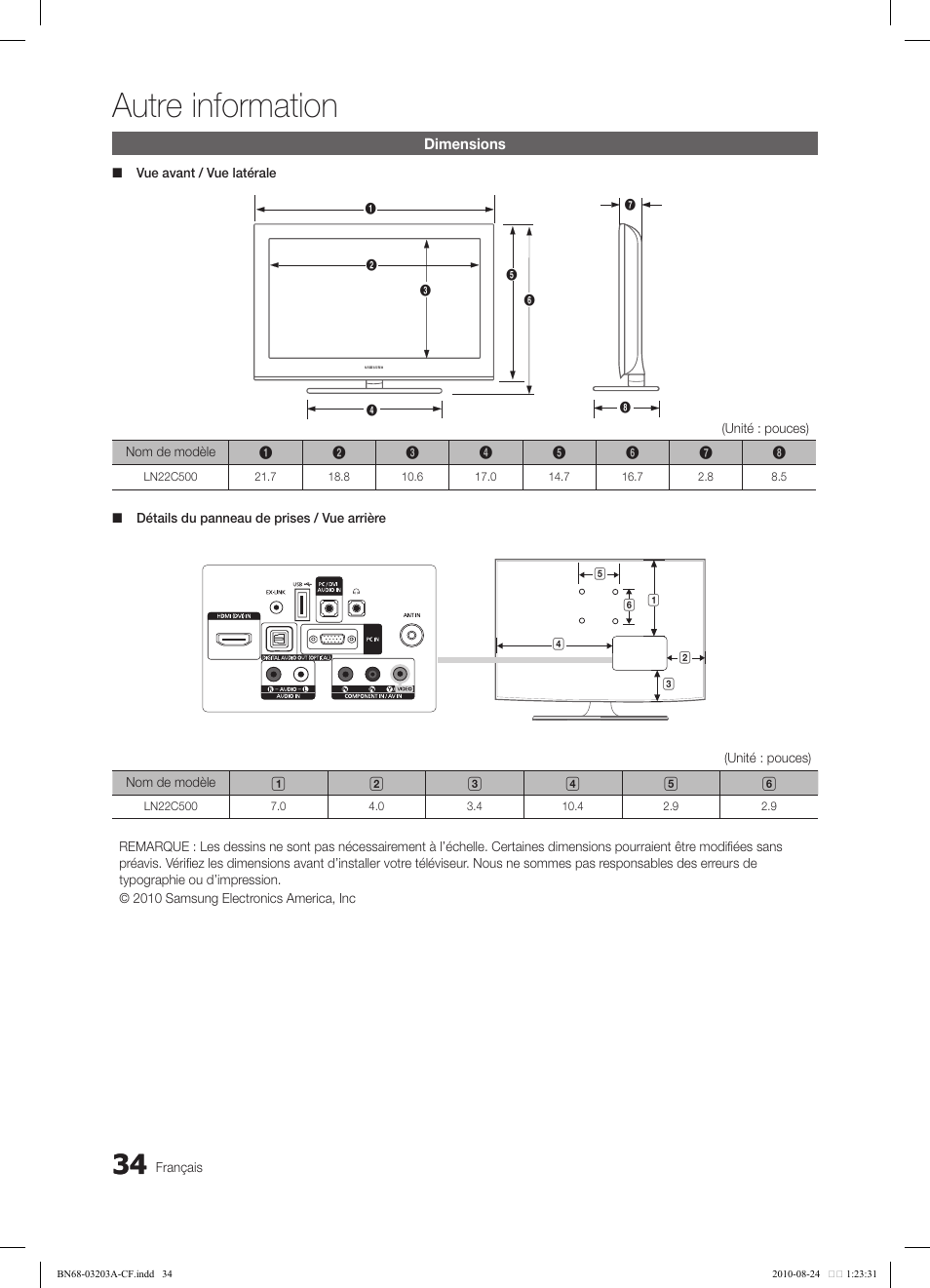 Autre information | Samsung LN22C500B2FXZA User Manual | Page 104 / 105