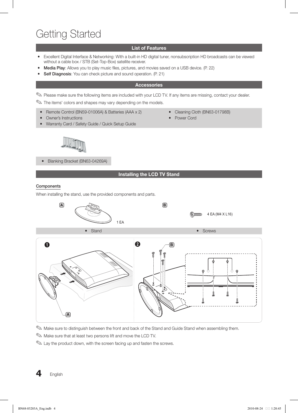 Getting started | Samsung LN22C500B2FXZA User Manual | Page 4 / 105
