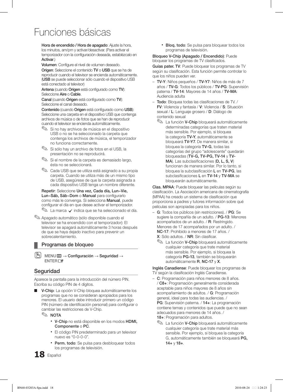 Funciones básicas, Seguridad | Samsung LN22C500B2FXZA User Manual | Page 52 / 105