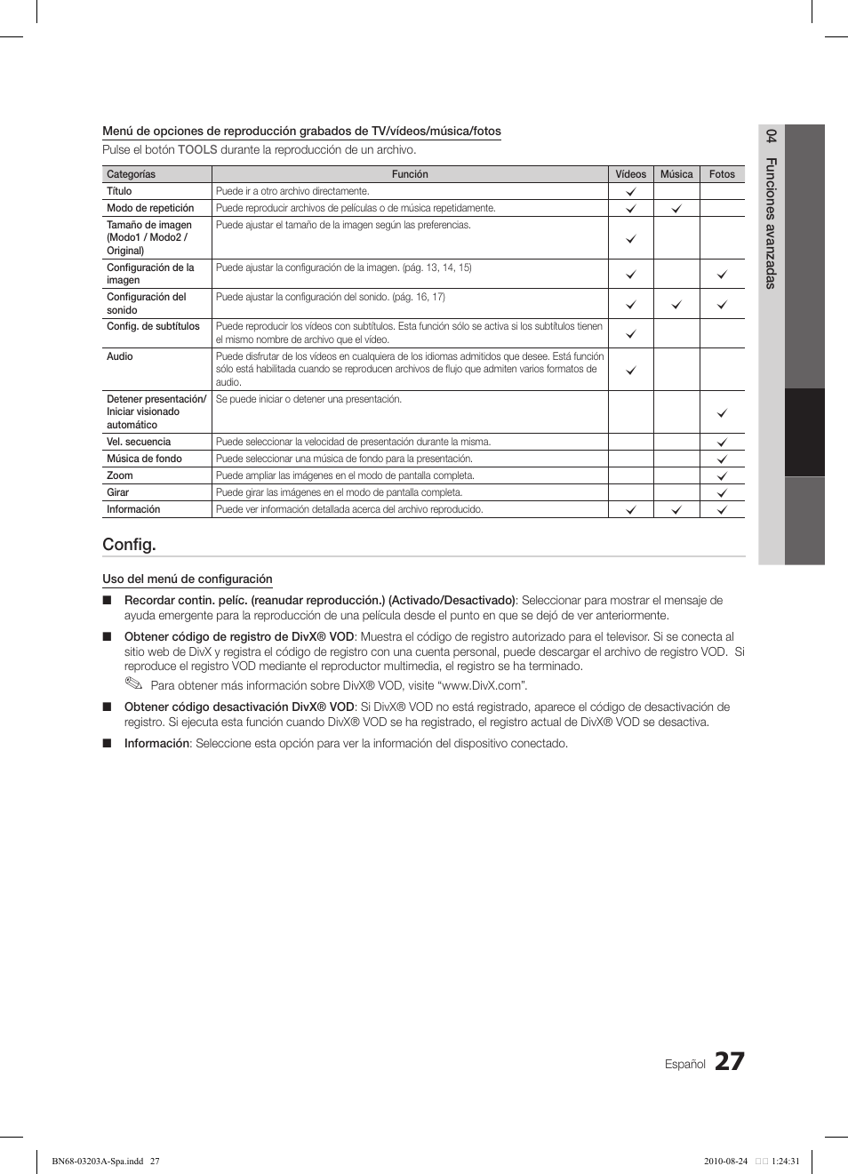 Config | Samsung LN22C500B2FXZA User Manual | Page 61 / 105