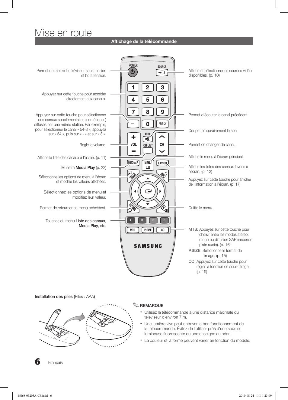 Mise en route | Samsung LN22C500B2FXZA User Manual | Page 76 / 105