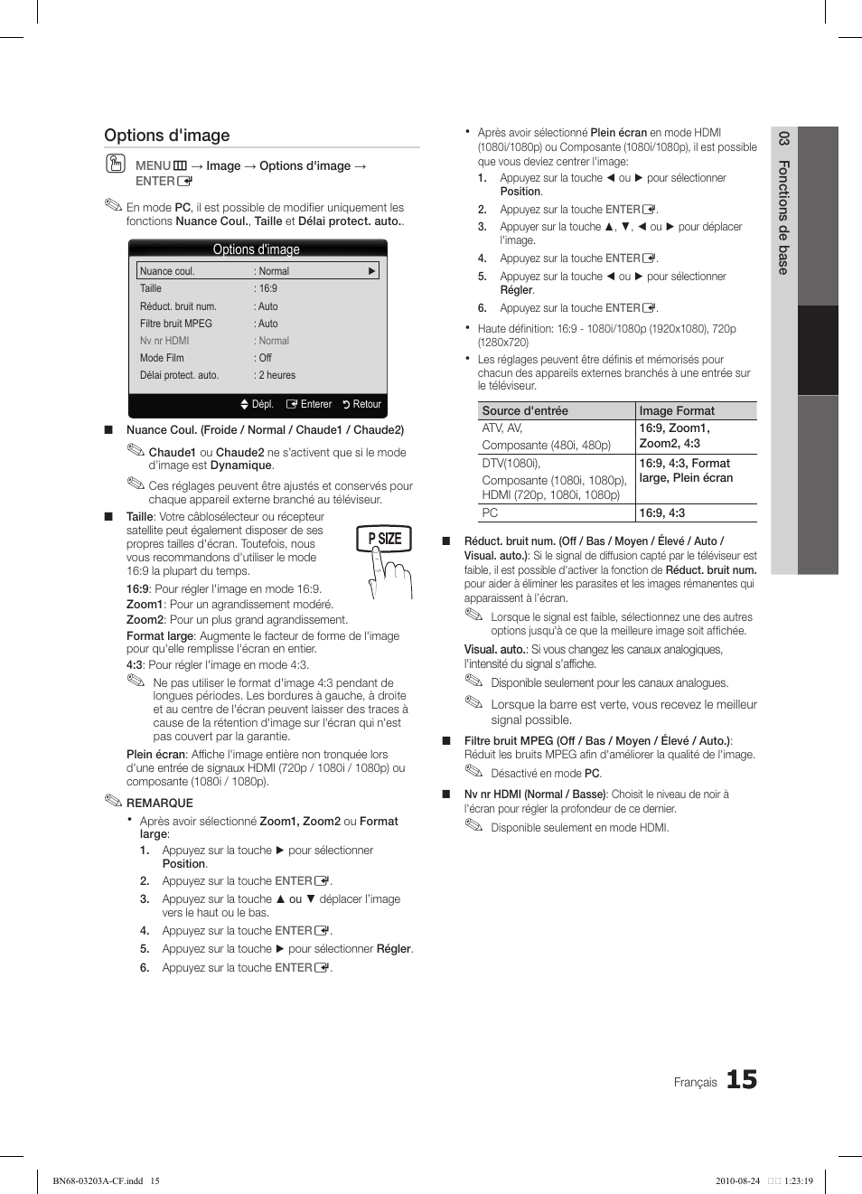 Options d'image | Samsung LN22C500B2FXZA User Manual | Page 85 / 105