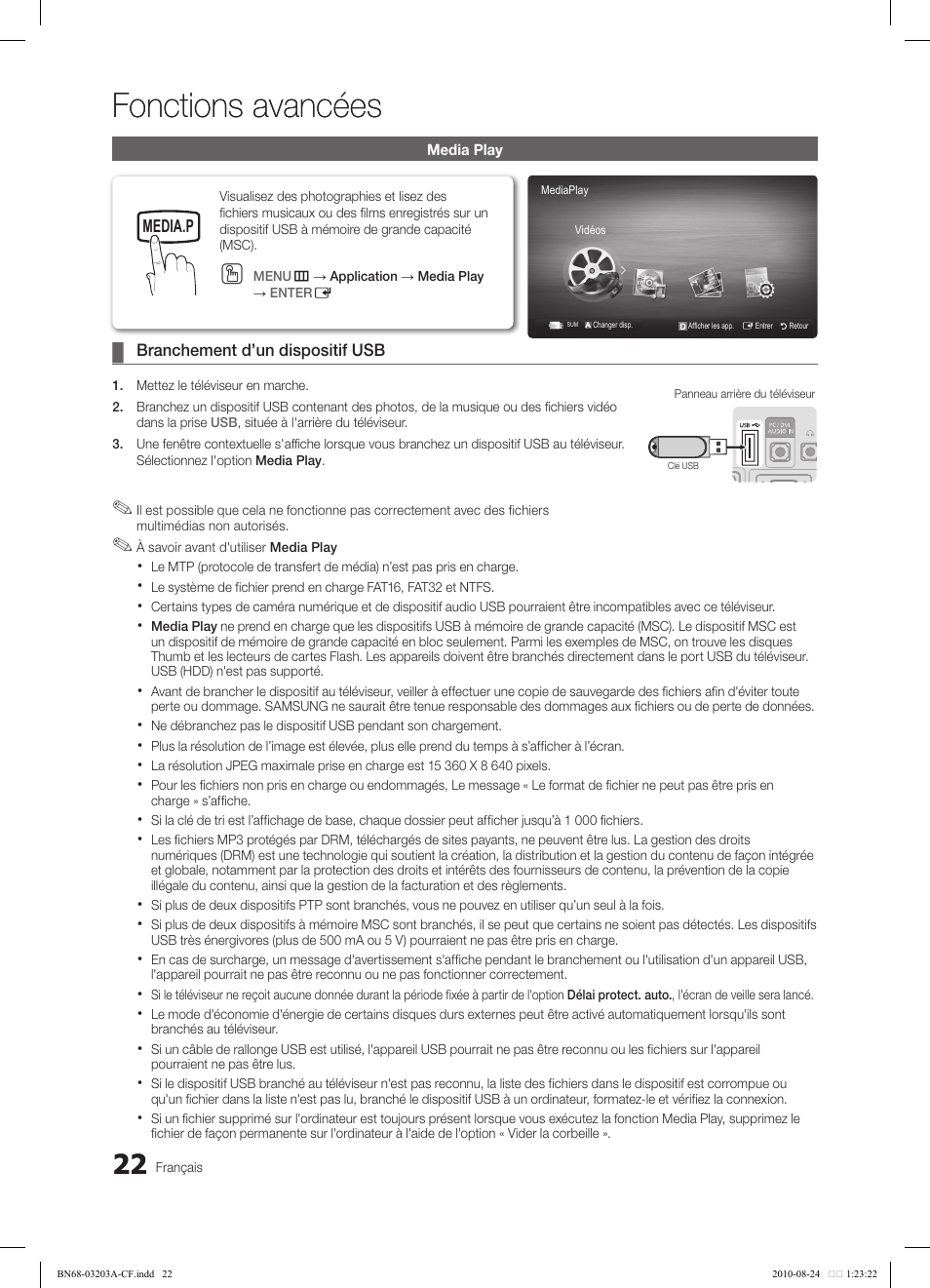 Fonctions avancées | Samsung LN22C500B2FXZA User Manual | Page 92 / 105