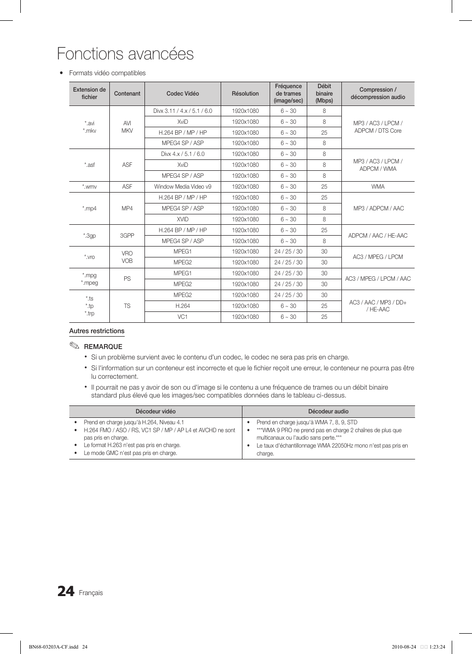Fonctions avancées | Samsung LN22C500B2FXZA User Manual | Page 94 / 105