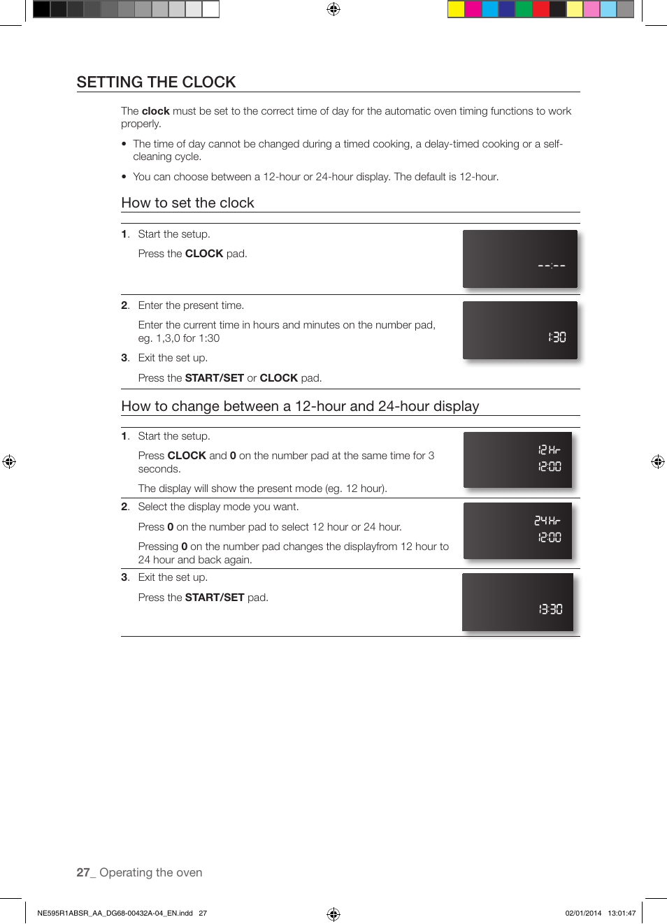 Setting the clock, How to set the clock | Samsung NE595R1ABSR-AA User Manual | Page 28 / 72