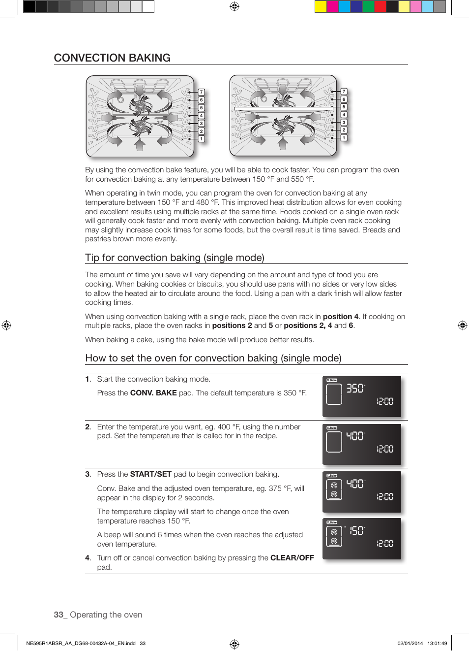 Convection baking, Tip for convection baking (single mode), 33 _ operating the oven | Samsung NE595R1ABSR-AA User Manual | Page 34 / 72