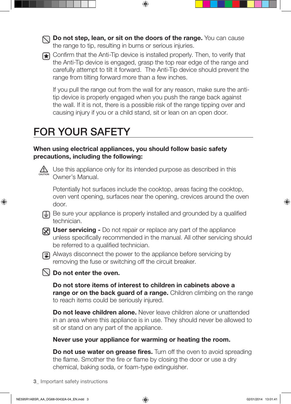 For your safety | Samsung NE595R1ABSR-AA User Manual | Page 4 / 72