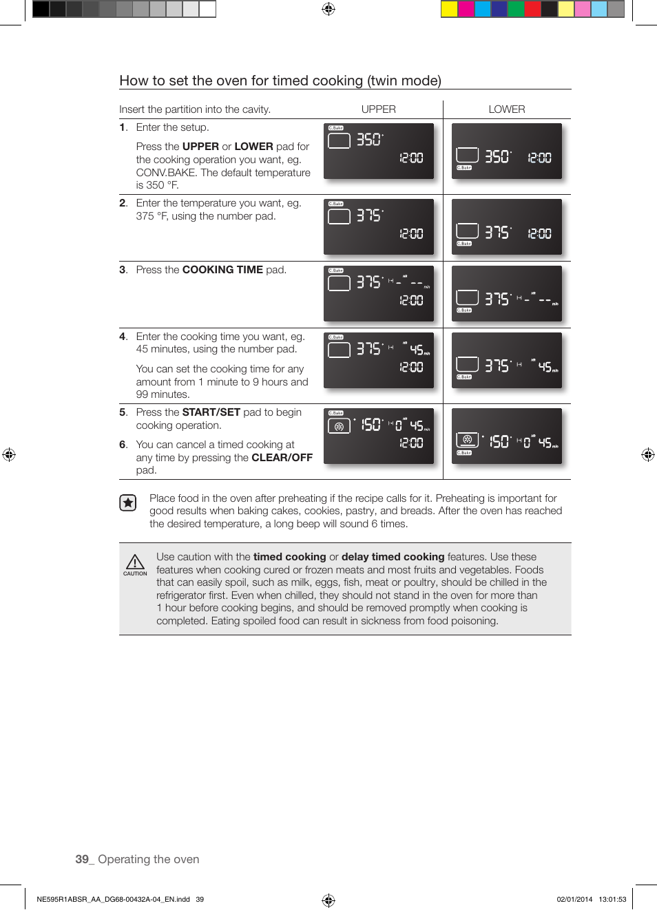 How to set the oven for timed cooking (twin mode) | Samsung NE595R1ABSR-AA User Manual | Page 40 / 72