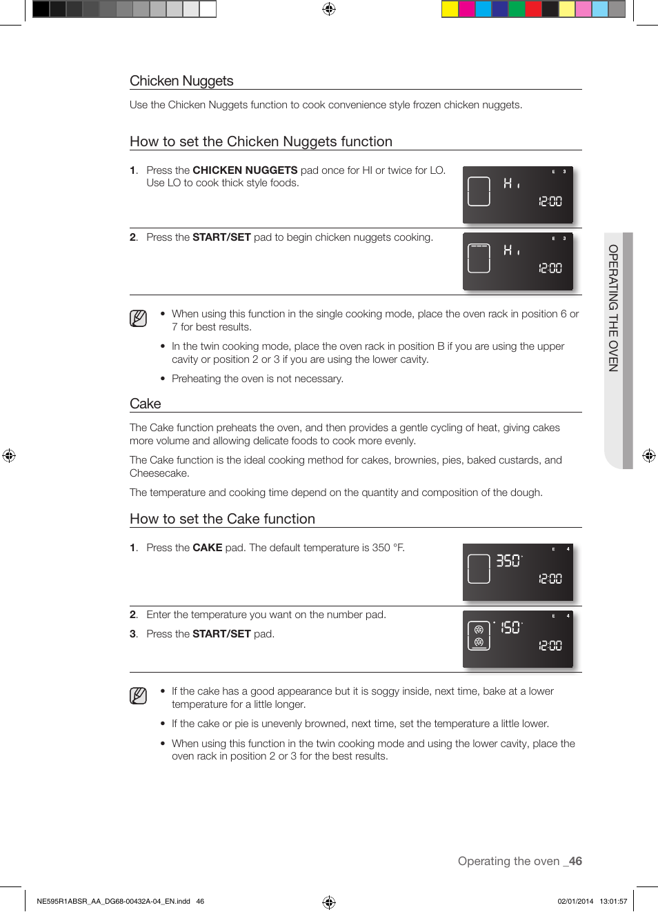 Chicken nuggets, How to set the chicken nuggets function, Cake | How to set the cake function | Samsung NE595R1ABSR-AA User Manual | Page 47 / 72