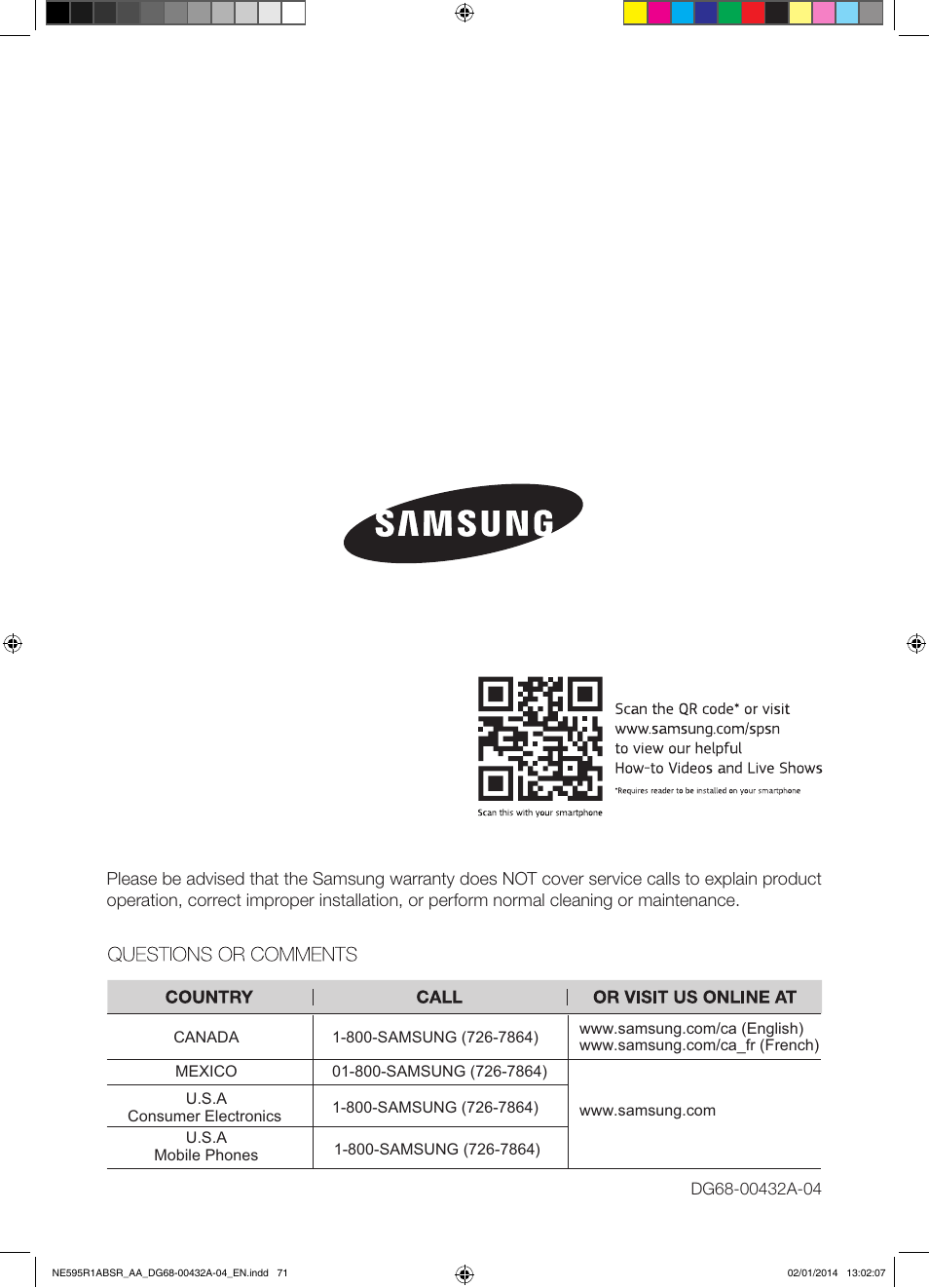 Samsung NE595R1ABSR-AA User Manual | Page 72 / 72