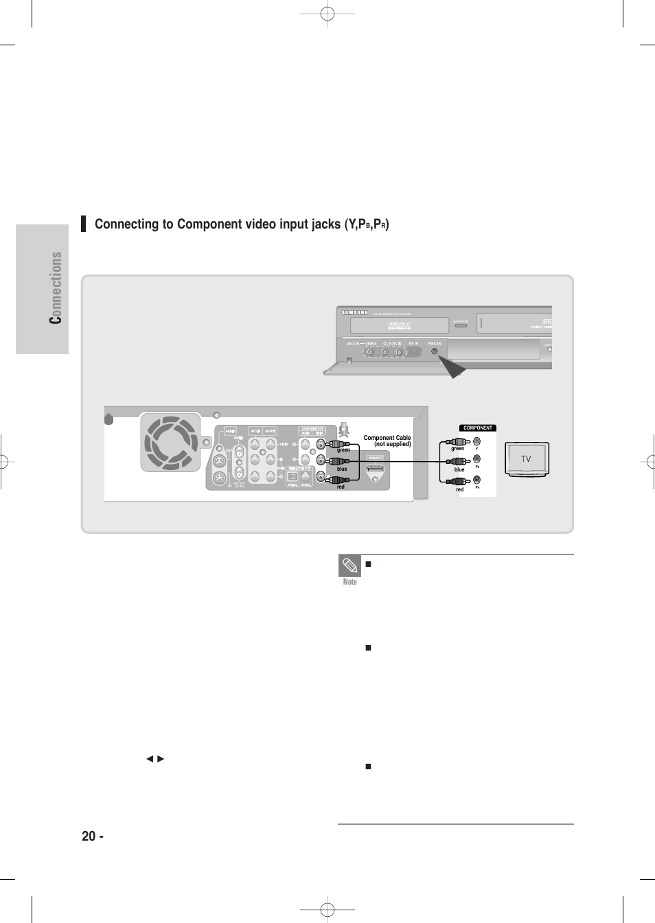 Connections, 20 - english, Connecting to component video input jacks (y,p | Samsung DVD-VR335-XAA User Manual | Page 20 / 103