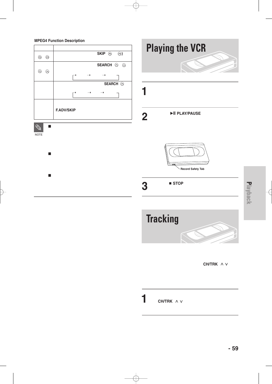 Playing the vcr, Tracking, Playing the vcr tracking | Playback, English - 59 | Samsung DVD-VR335-XAA User Manual | Page 59 / 103