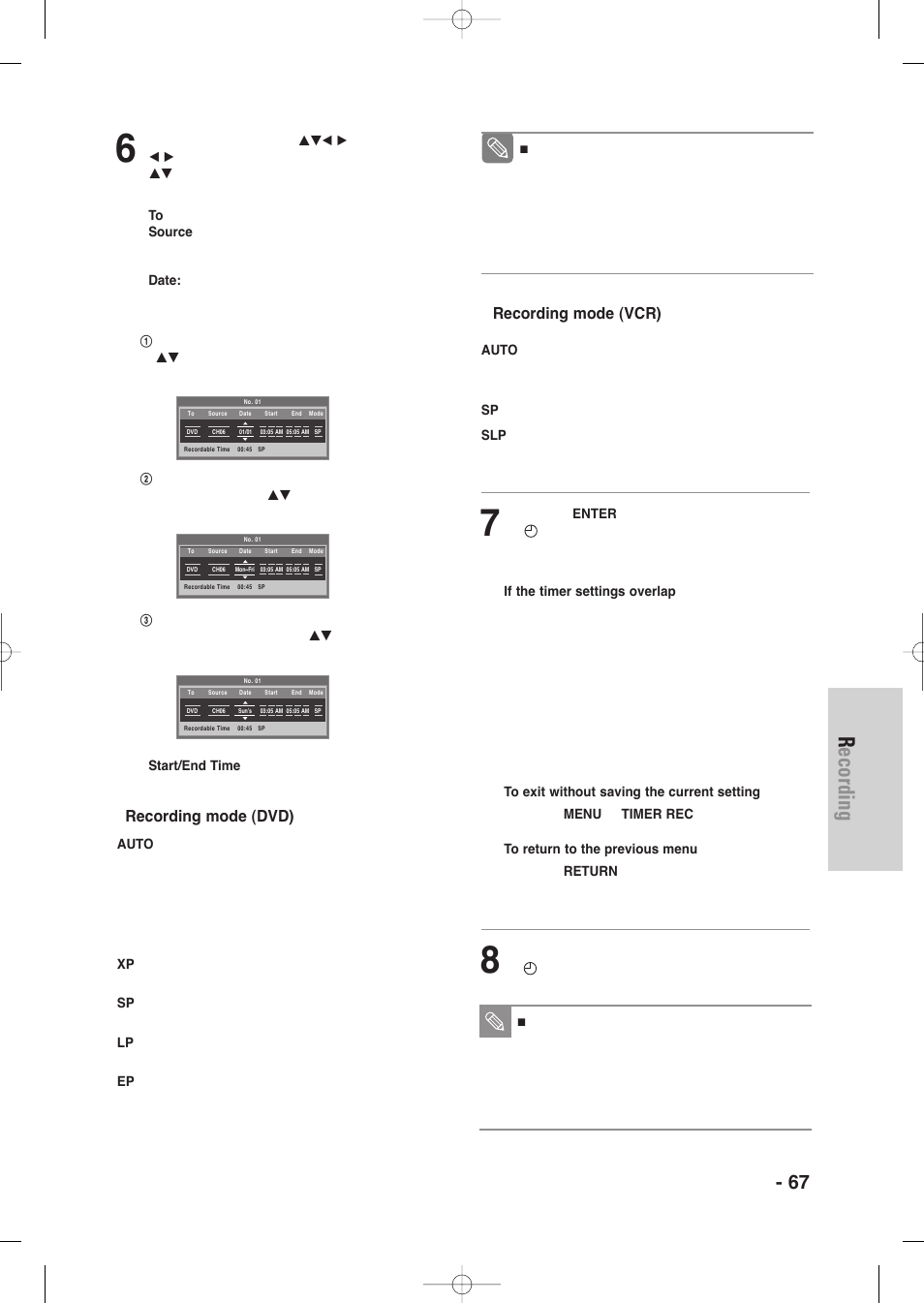 Recording, English - 67 | Samsung DVD-VR335-XAA User Manual | Page 67 / 103