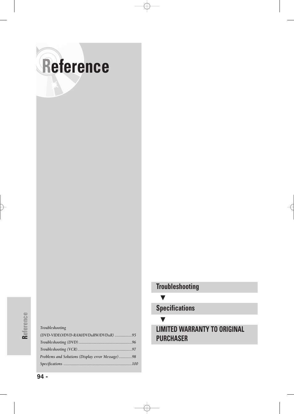 Reference | Samsung DVD-VR335-XAA User Manual | Page 94 / 103