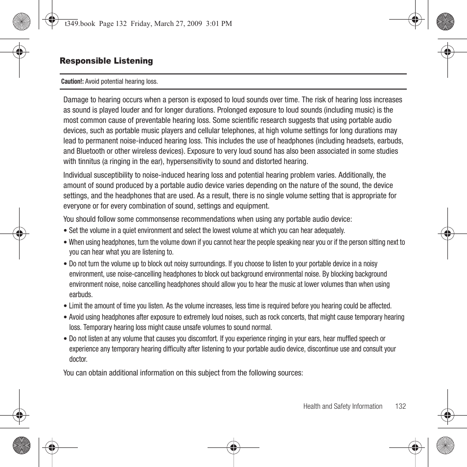 Responsible listening | Samsung SGH-T349AGATMB User Manual | Page 135 / 155