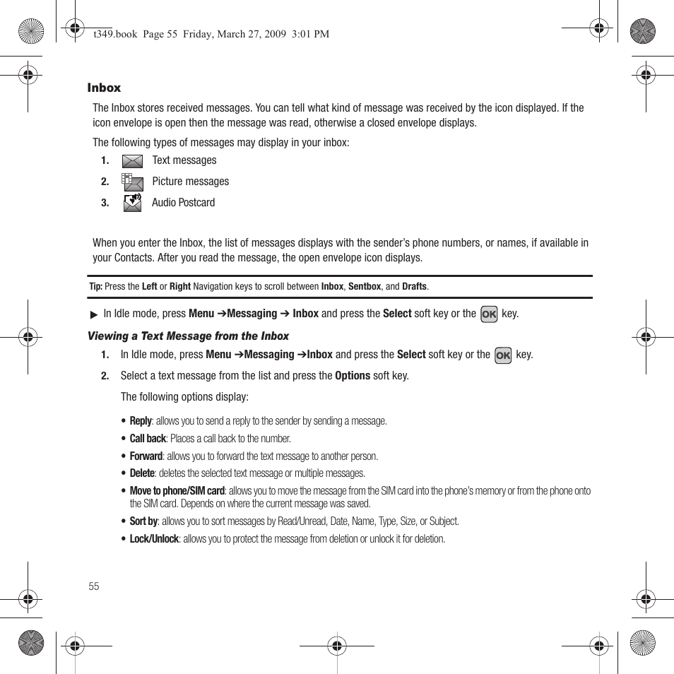 Inbox | Samsung SGH-T349AGATMB User Manual | Page 58 / 155