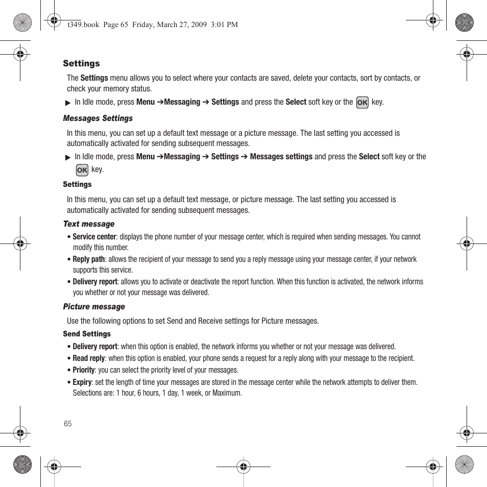 Settings | Samsung SGH-T349AGATMB User Manual | Page 68 / 155