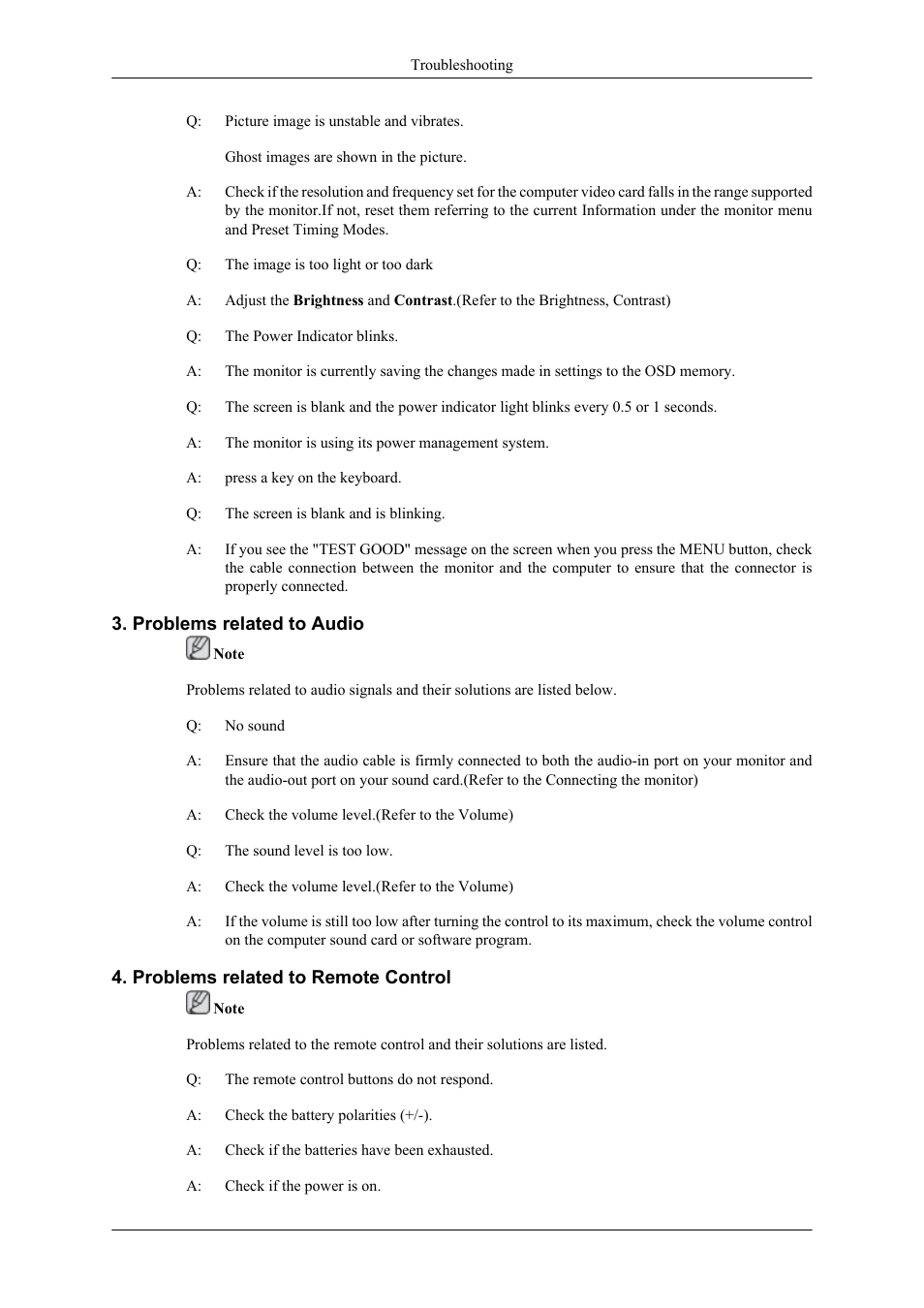 Problems related to audio, Problems related to remote control | Samsung LS20TDNSUV-ZA User Manual | Page 21 / 24