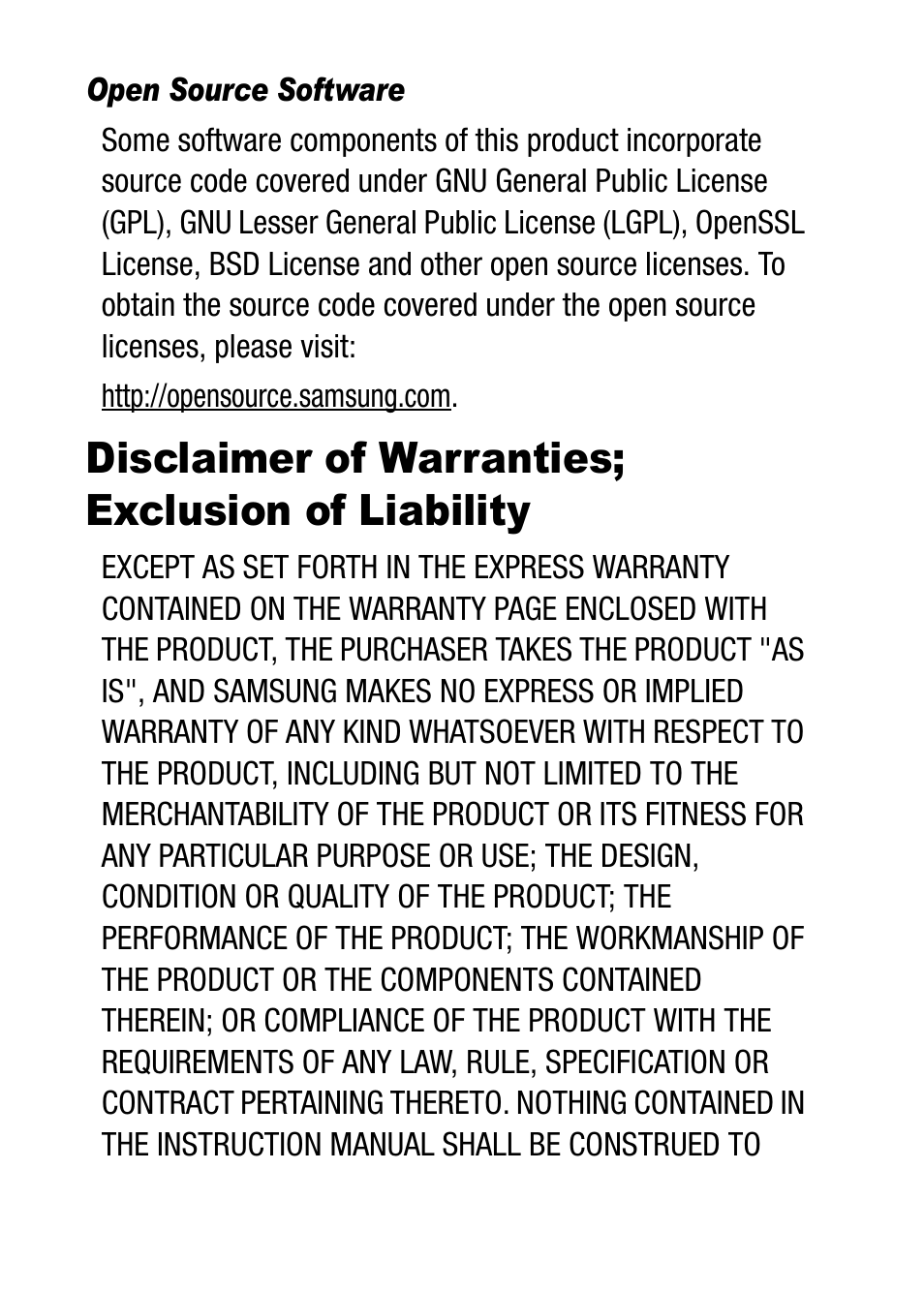 Open source software, Disclaimer of warranties; exclusion of liability | Samsung SM-T537RZWAUSC User Manual | Page 3 / 70