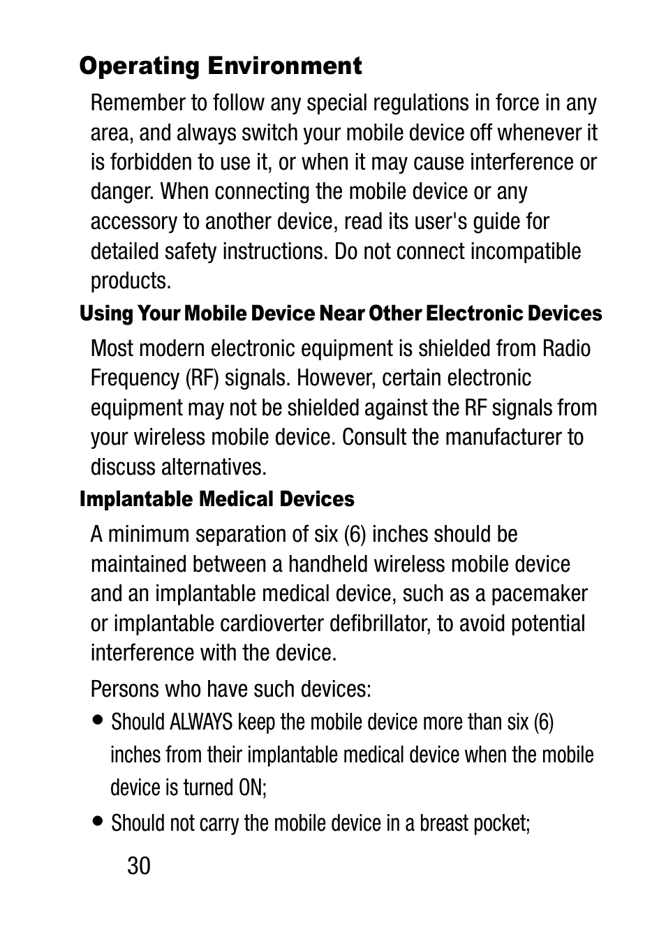 Operating environment, Implantable medical devices | Samsung SM-T537RZWAUSC User Manual | Page 36 / 70