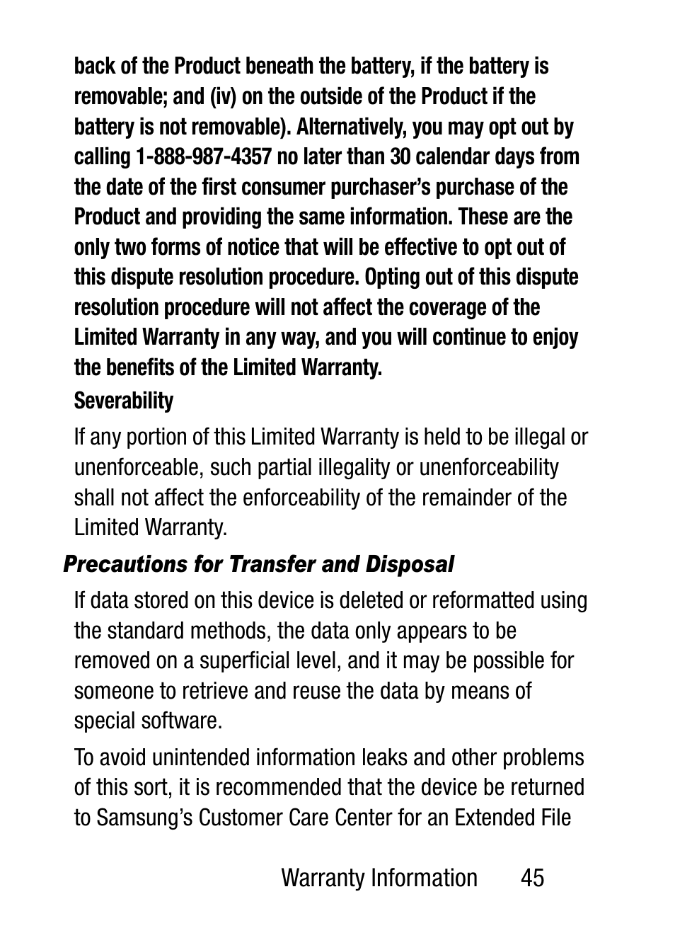 Precautions for transfer and disposal | Samsung SM-T537RZWAUSC User Manual | Page 51 / 70