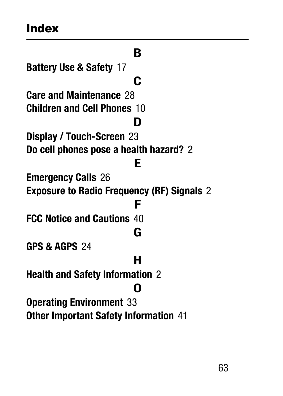 Index, Index 63 | Samsung SM-T537RZWAUSC User Manual | Page 69 / 70