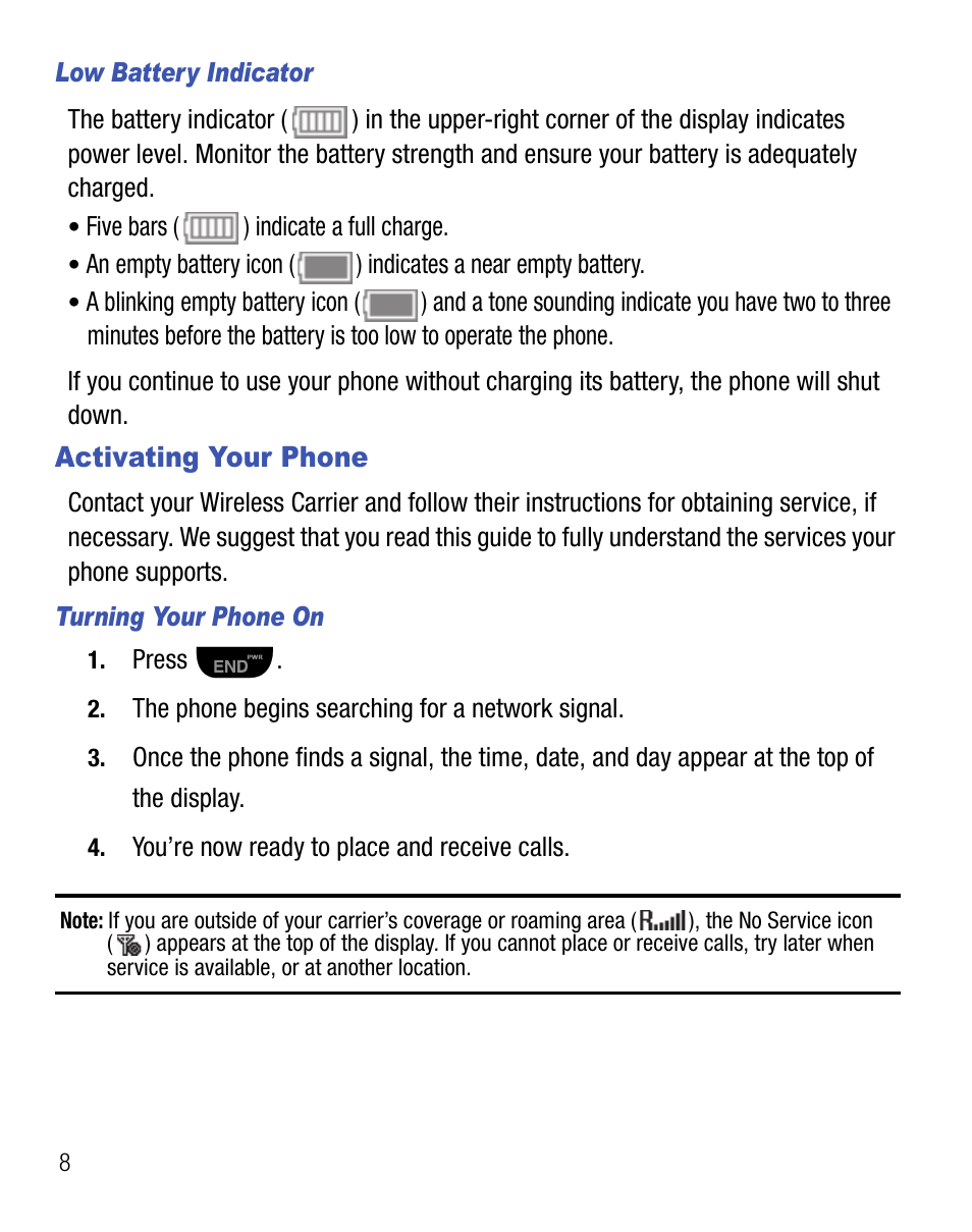 Activating your phone | Samsung SCH-R355DAASTT User Manual | Page 12 / 78