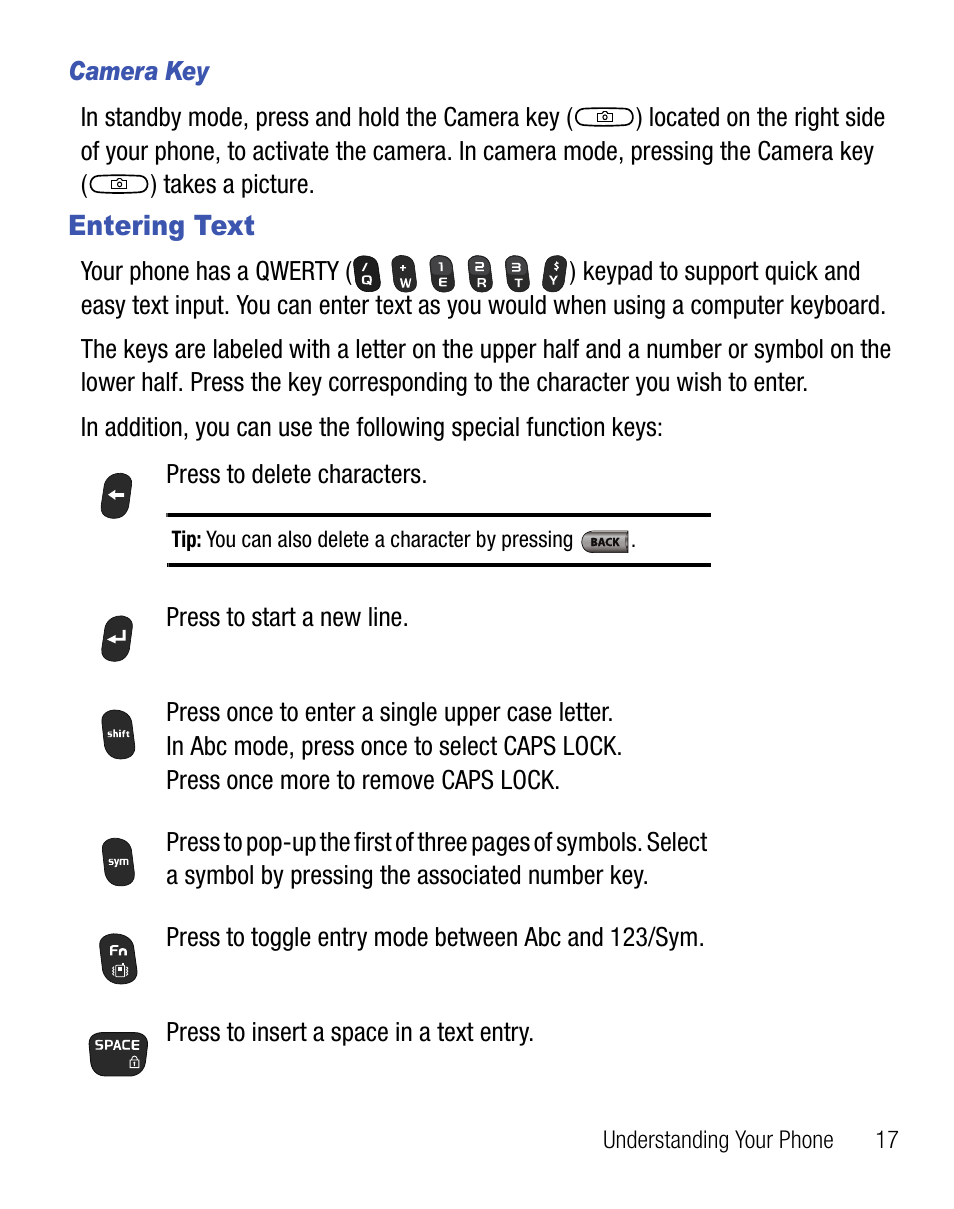 Entering text | Samsung SCH-R355DAASTT User Manual | Page 21 / 78